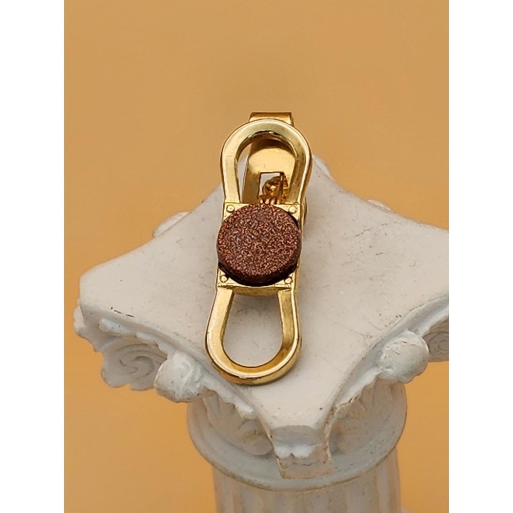 Vtg Made In England Semi-Precious GOLDSTONE Gold Plate Tie Clip Tie Bar Tie Tack